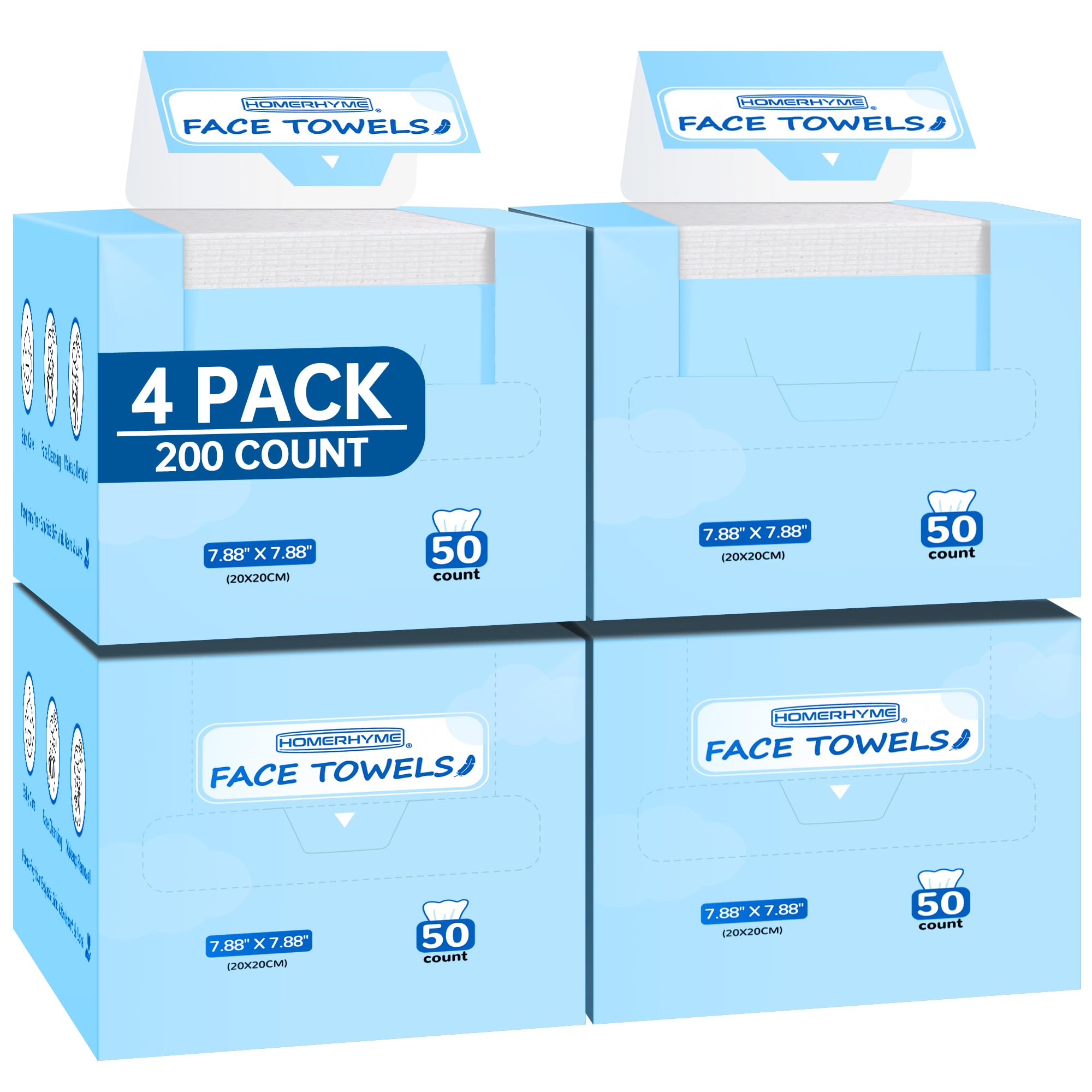 Disposable Face Towels, 200 Count Biodegradable Face Towelettes, Lint- free Makeup Remover Dry Wipes, Multi-Purpose Face Washcloths for Washing Face, Sensitive Skin &amp; Travel, 4 Boxes