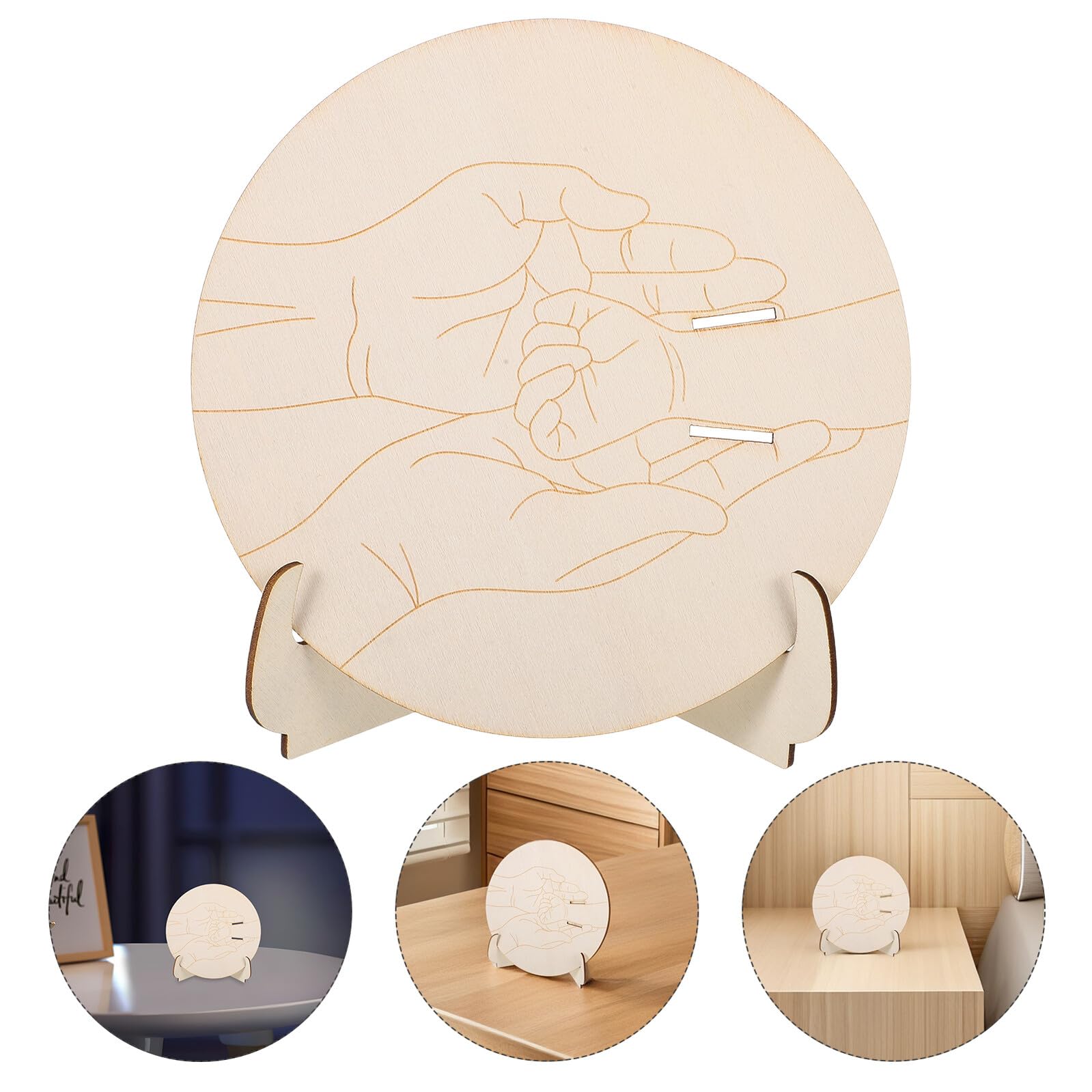 SUPVOX Porte-Bracelet Naissance en Bois avec Plaque Ronde Gravée Et Support Souvenir Personnalisé pour Bébé Fille Cadeau De Baptême Et Nursery