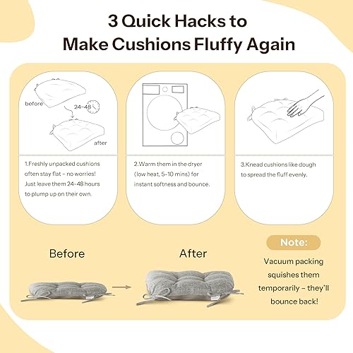 Miniatura 8 de Juego de 4 cojines antideslizantes para sillas de comedor, cojines para sillas de cocina, de 18 x 18 x 3 pulgadas, cojines de asiento cómodos y