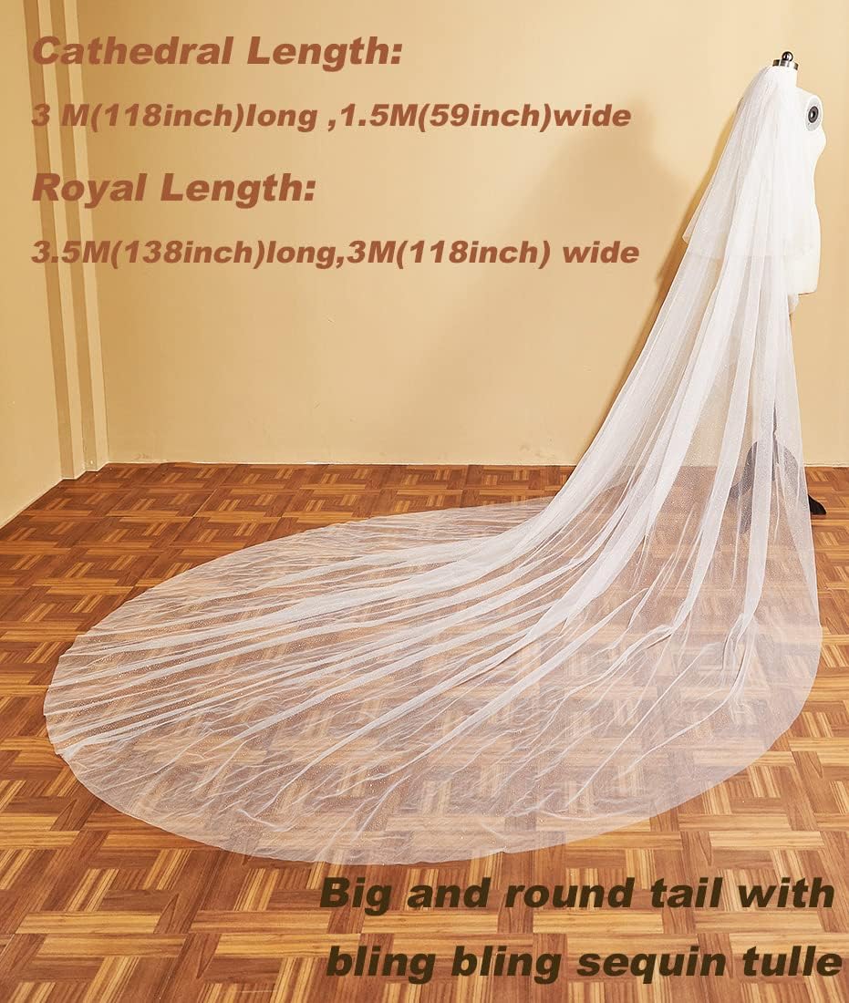 EllieWely 2 Tier Glitter Tulle Wedding Bridal Veil With Metal Comb F40