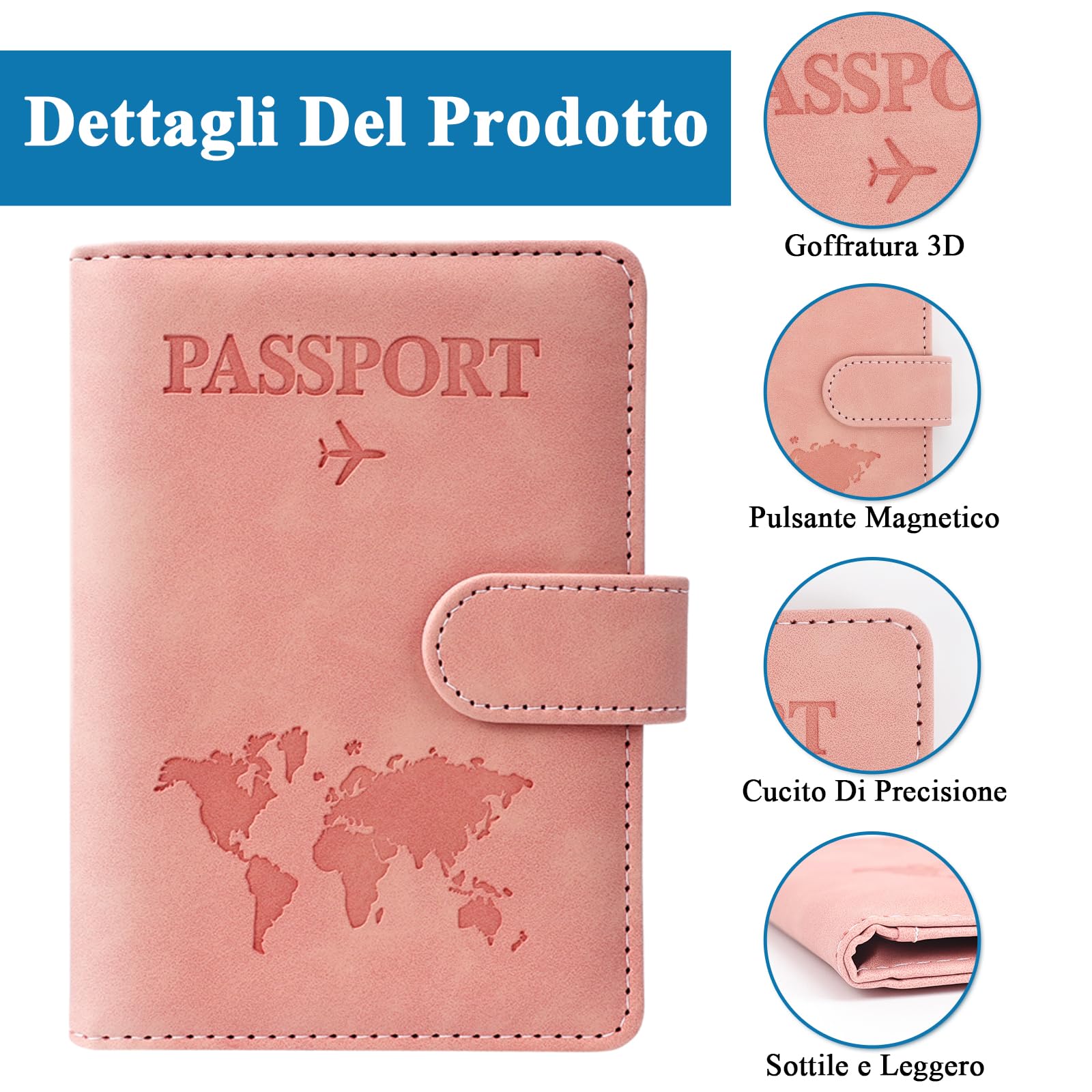 GADITIEK Porta Passaporto e Etichetta Valigia Aereo, Pelle Pu Custodia Passaporto Italiano con Blocco RFID, Portapassassaporto Cover per Carte Di Credito, D'Identità e Documenti Di Viaggio (rosa)