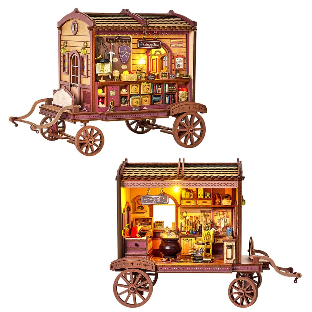 Domek dla lalek "zrób to sam", miniaturowy zestaw do domku dla lalek z oświetleniem LED – puzzle 3D i dekoracja regału, kreatywny dodatek do mieszkania, chodzący magiczny domek