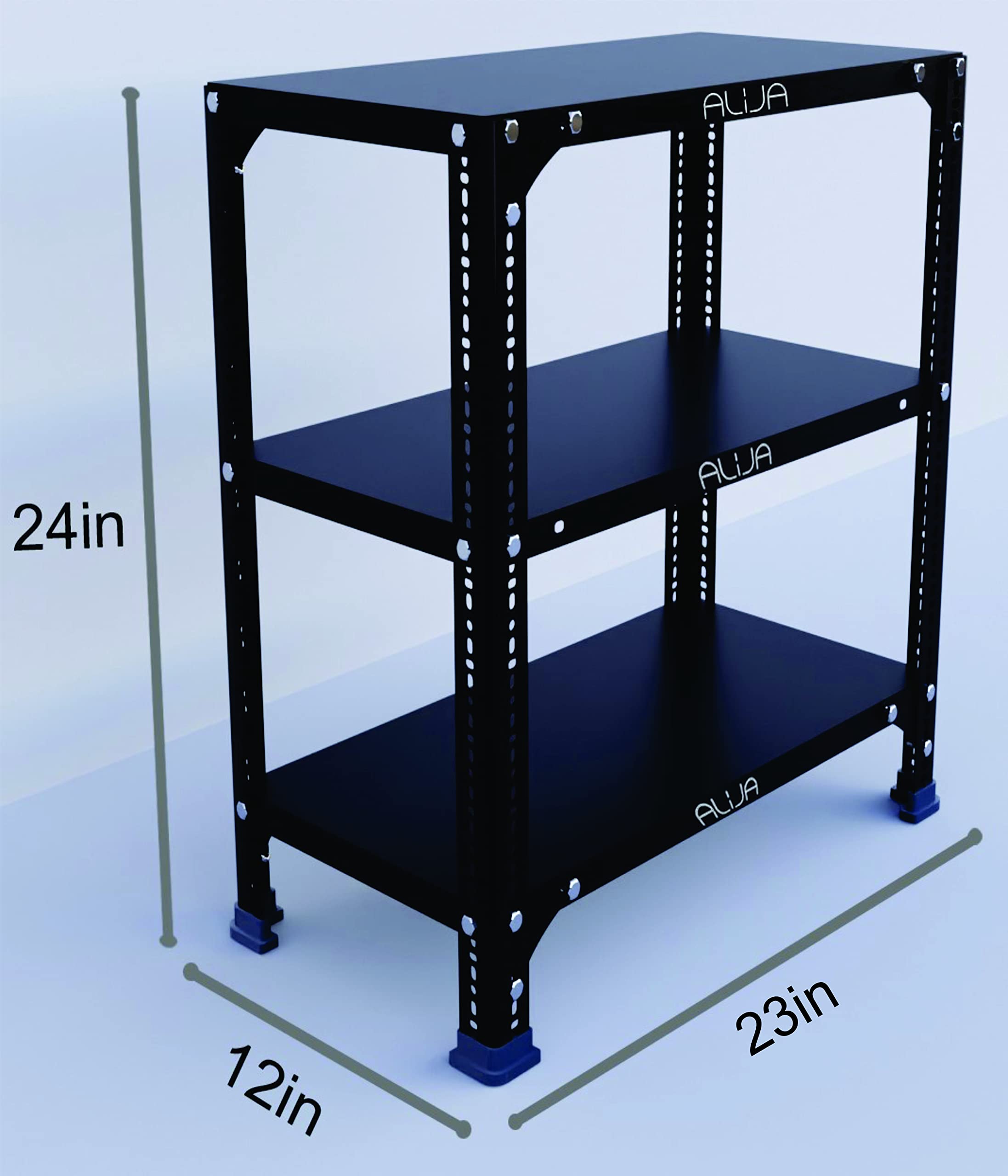 ALIJA Slotted Metal Rack - 3 Shelves, Black -2 ALIJA Slotted Metal Rack - 3 Shelves, Black -2