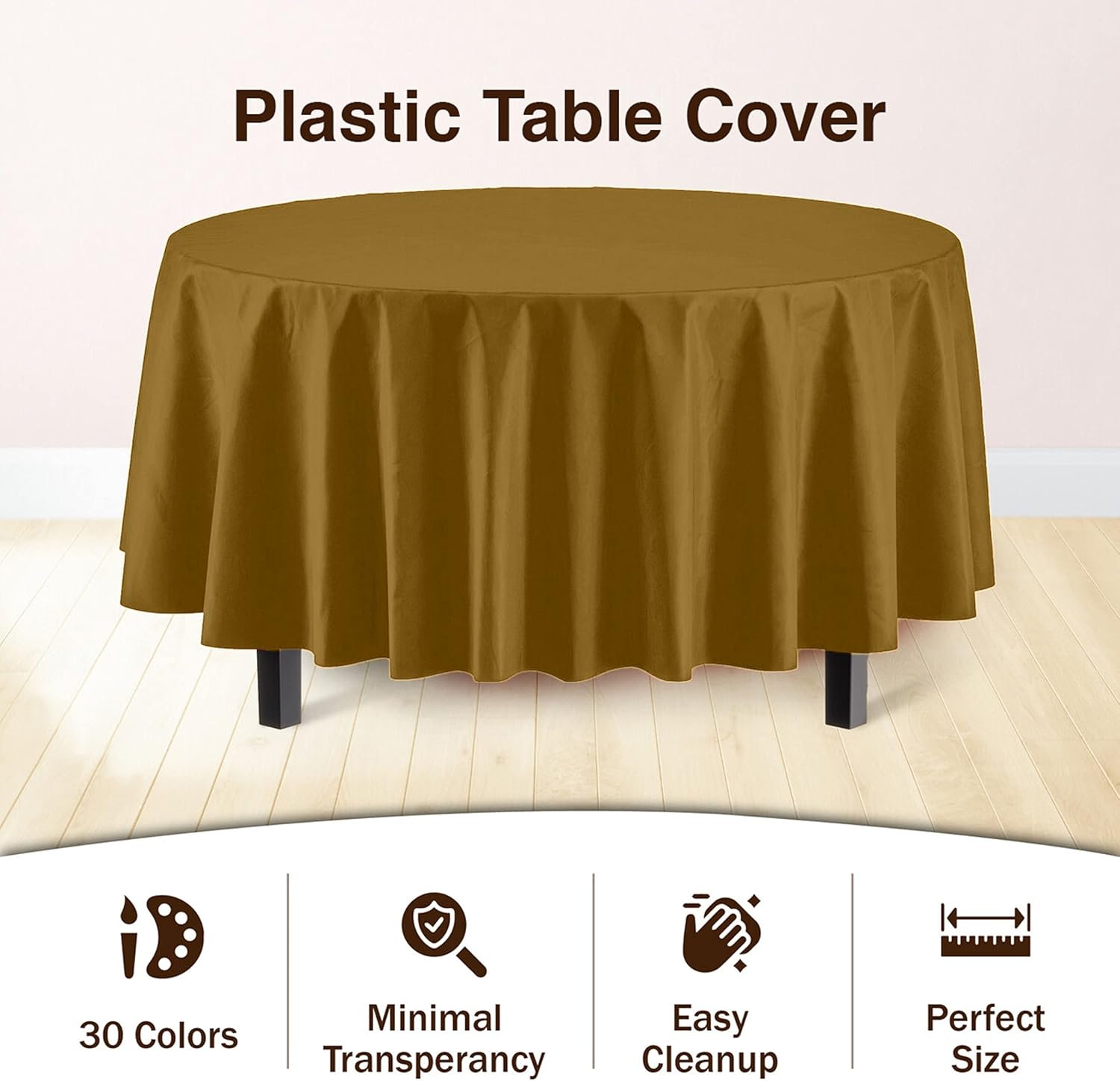 Party Solids Gold Round Plastic Tablecloth - 84 Inch, Pack Of 24