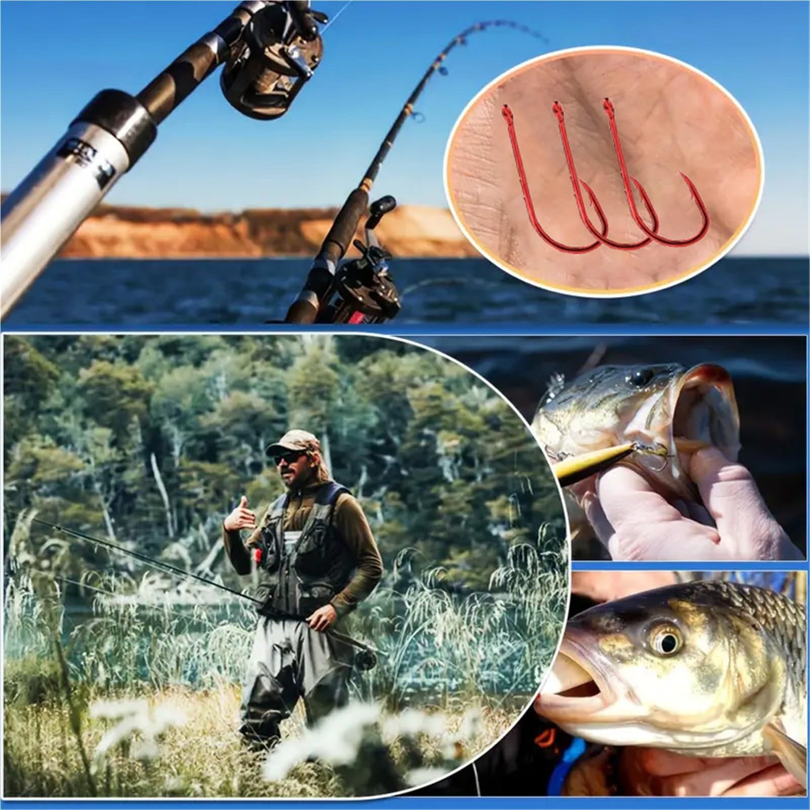 Hamecon Peche Hameçons de pêche 100/50 pièces, Acier au Carbone