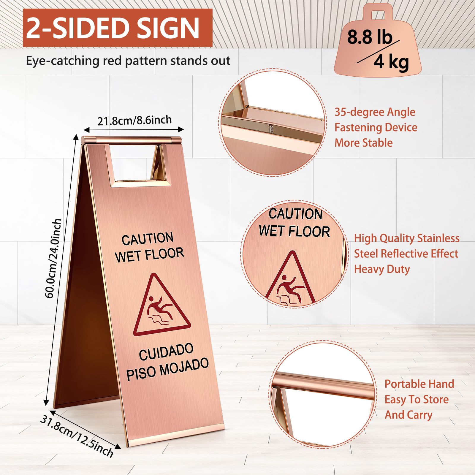 Tandefio Edelstahl-Warnschild „Watch Your Step“ – Doppelseitig, Faltbar, 4 Kg, Für Nasse Böden, 2 Stück
