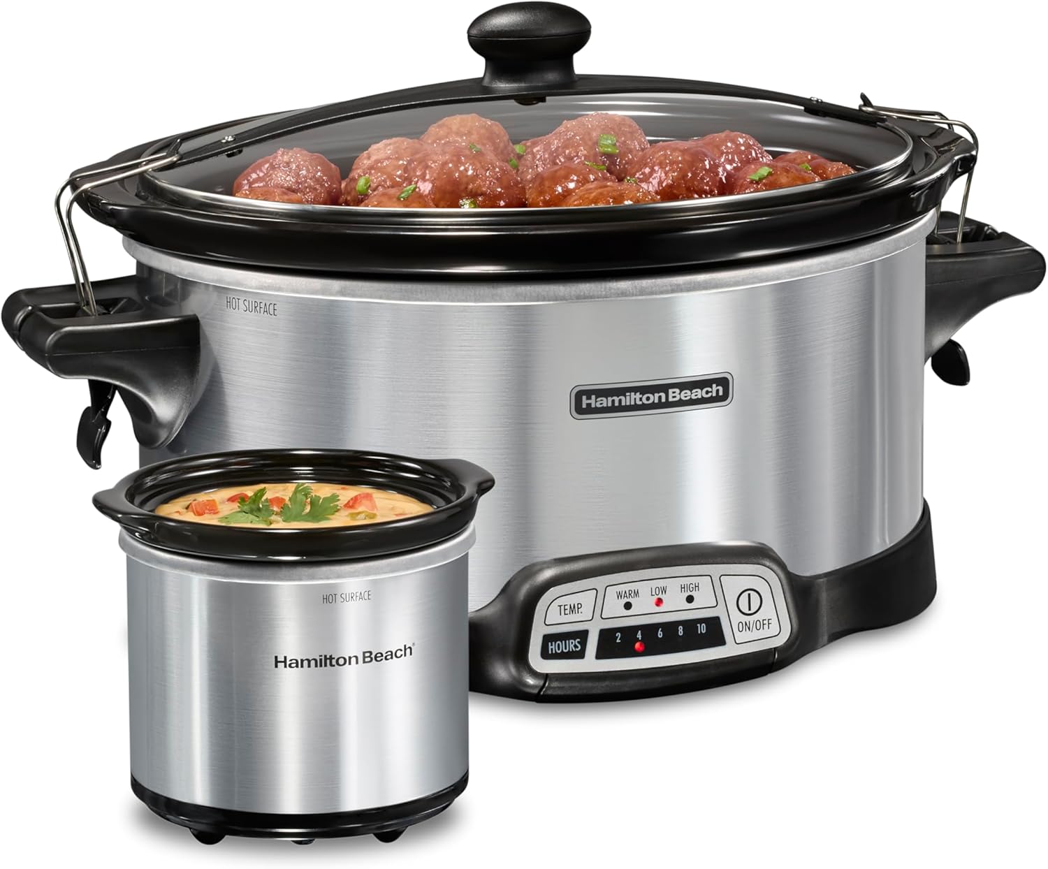 Hamilton Beach Programmable Stay or Go® Slow Cooker, 7 Quart Capacity, Includes 20 oz. Party Dipper Food Warmer, Silver, R33477 (Renewed)