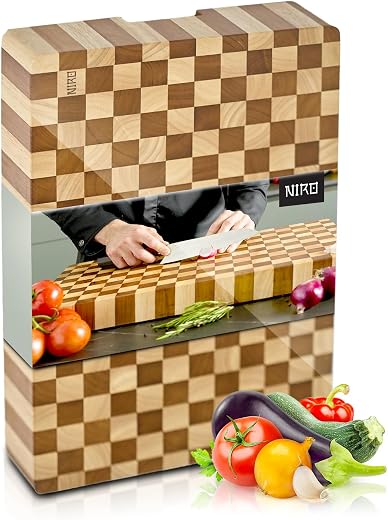 NIRO Tagliere da Cucina Professionale XXL in Legno 100% Pará Naturale Rubberwood, SPESSORE 6 CM, Dimensioni 60 x 40 x 6 cm, Atossico, Legno Massello Pregiato, Vassoio da Portata, Design Unico