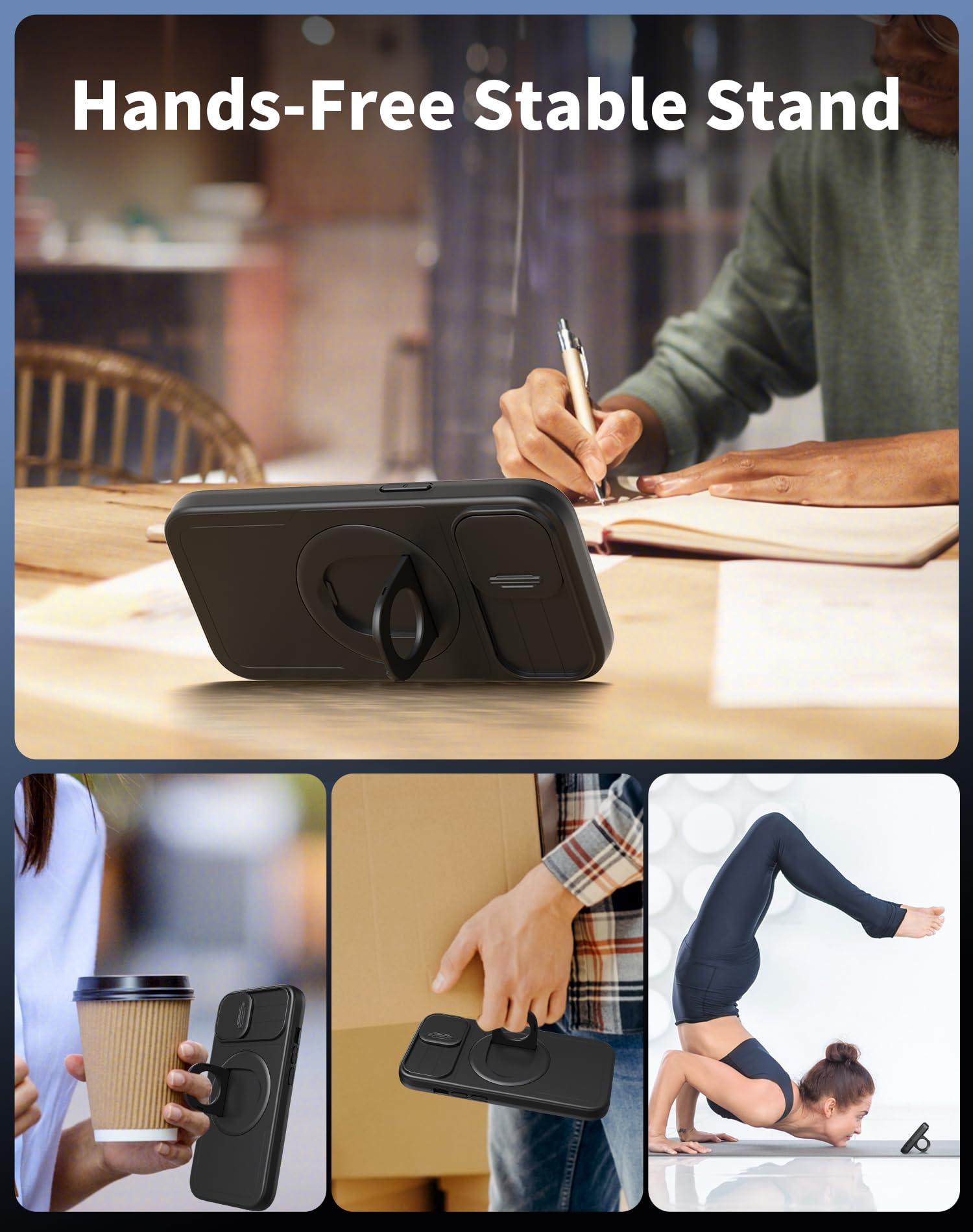FRLMOOES for iPhone 14 Plus Case/for iPhone 15 Plus Case Magnetic Compatible with MagSafe Wireless Charging,with 2 Screen Protectors,with Kickstand+Camera Cover Shockproof Heavy Duty Protection Black - Image 4