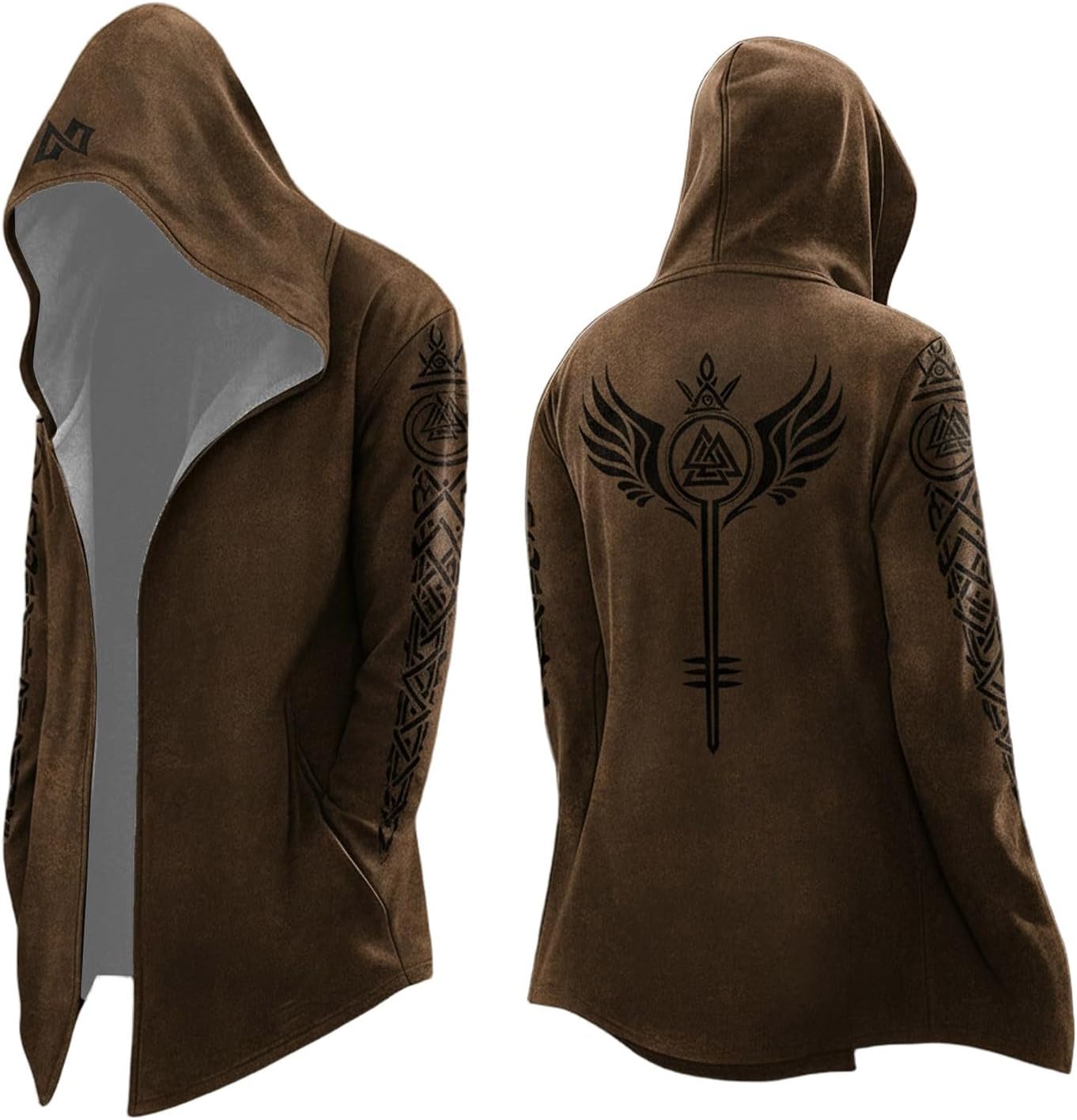 Middellange Viking-hoodie voor heren, met 3D-print, gebreide jas, lente, herfst, sweatshirt, cape, middeleeuws, cosplay kostuum, B5., L