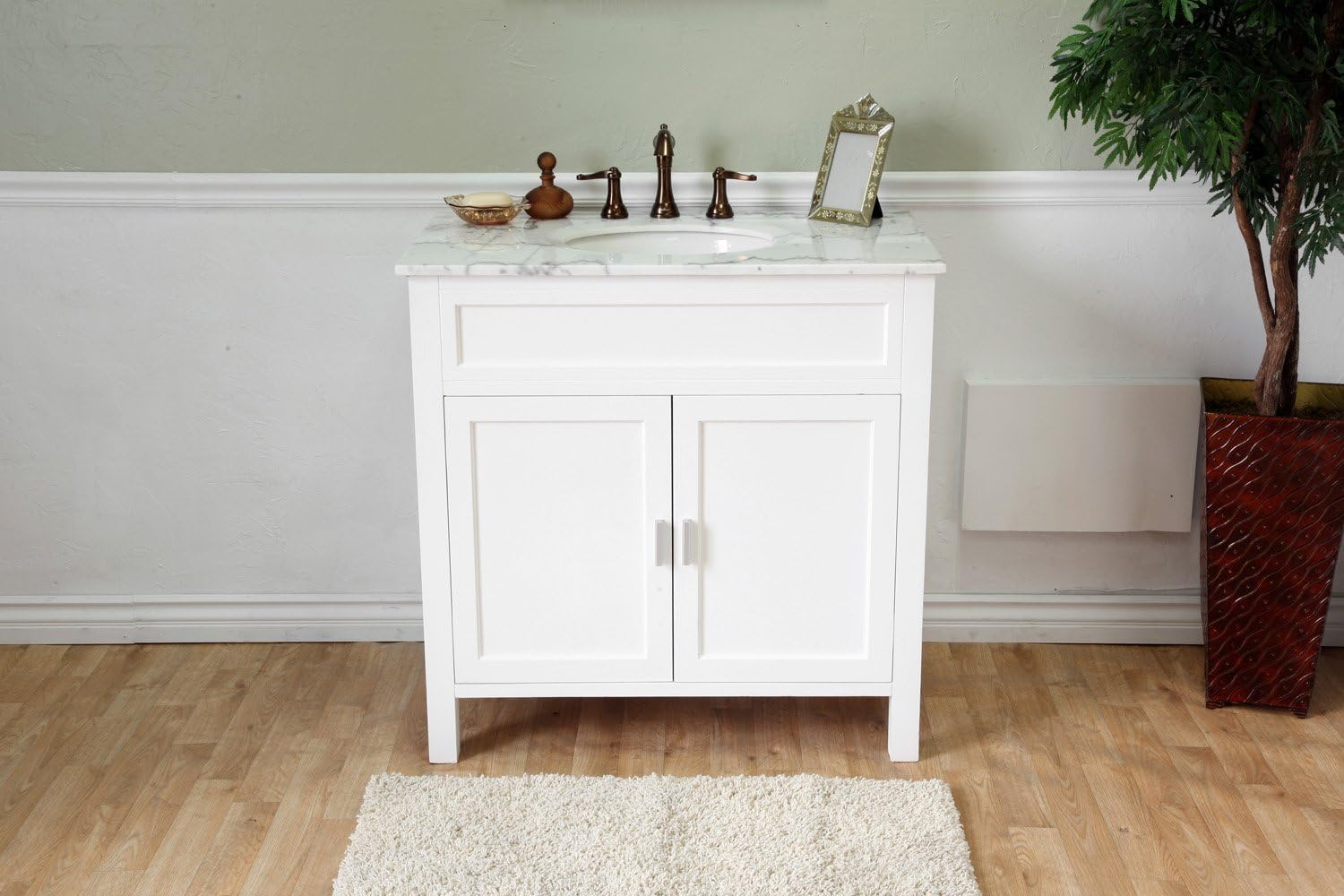 600168-36W 36-Inch Single Sink Vanity, Wood, White