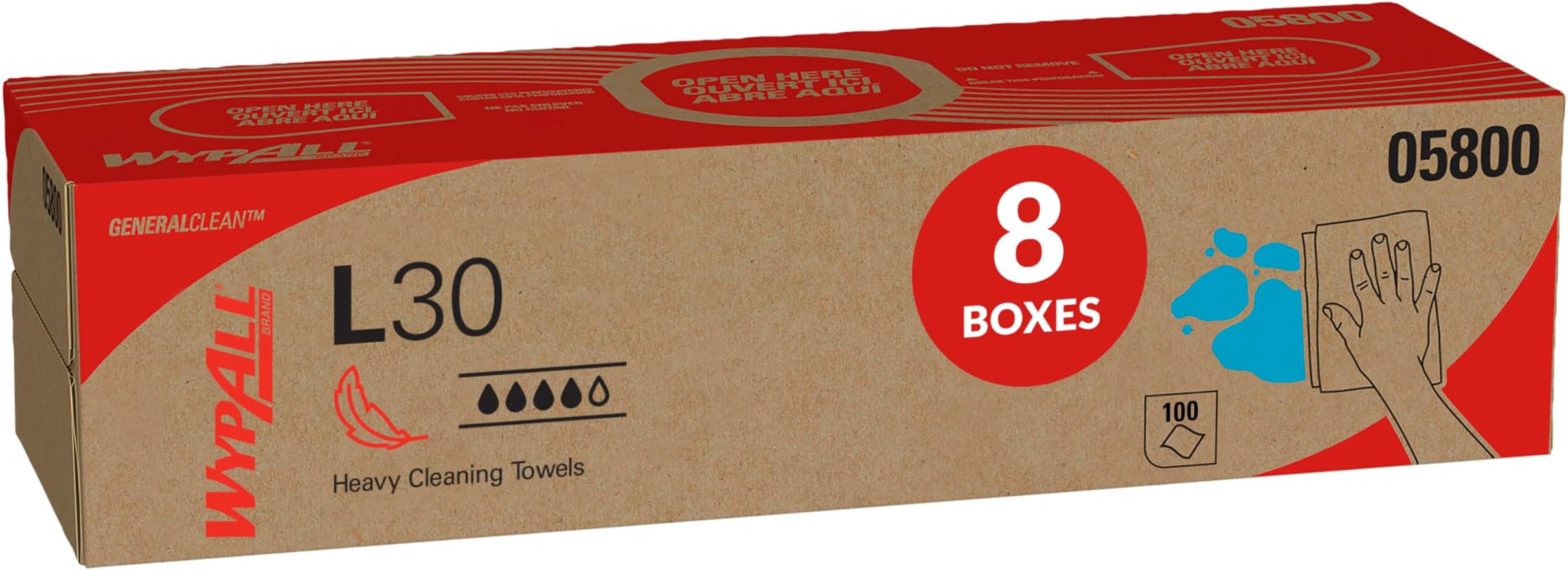 GeneralClean L30 Cloths Heavy Duty Cleaning Wipes (05800), Pop-Up Box, Strong and Soft Bulk Paper Wipers, White (8 Packs of 100 Sheets, 800 Sheet Total)