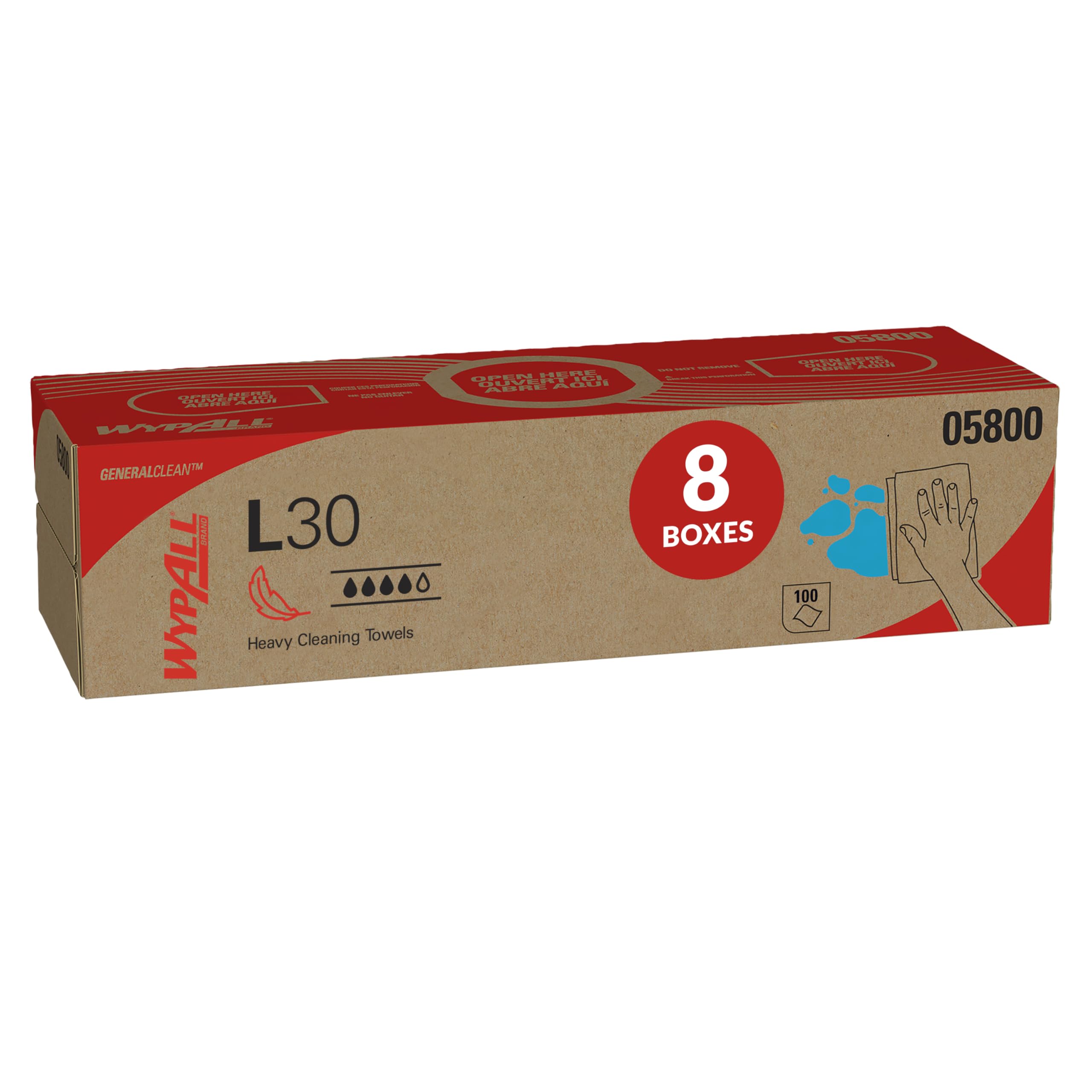GeneralClean L30 Cloths Heavy Duty Cleaning Wipes (05800), Pop-Up Box, Strong and Soft Bulk Paper Wipers, White (8 Packs of 100 Sheets, 800 Sheet Total)