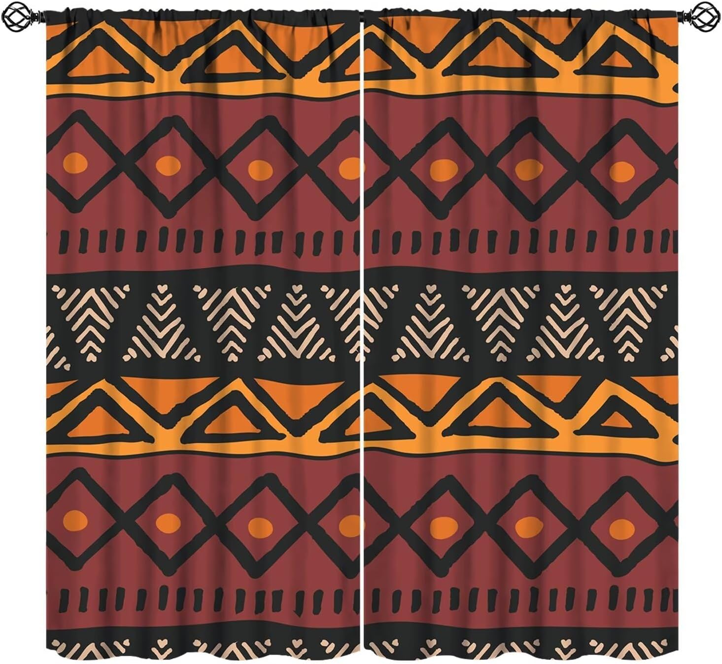 African Mud Cloth Curtains Retro Traditional Tribe Geometric Art Printed Blackout Window Drapes for Bedroom Kitchen Decor Fabric Set 2 Panel 42x54 Inch 80% Shading Rate