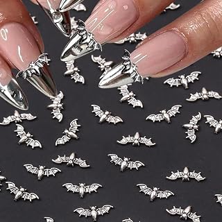 Halloween Bat Nail Charms - 30pcs Sliver Alloy Bat Design Nail Accessories for Halloween 3D Cute Little Metal Bat Wing Nail Jewelry Halloween DIY Mini Nail Supplies for Manicure Decoration