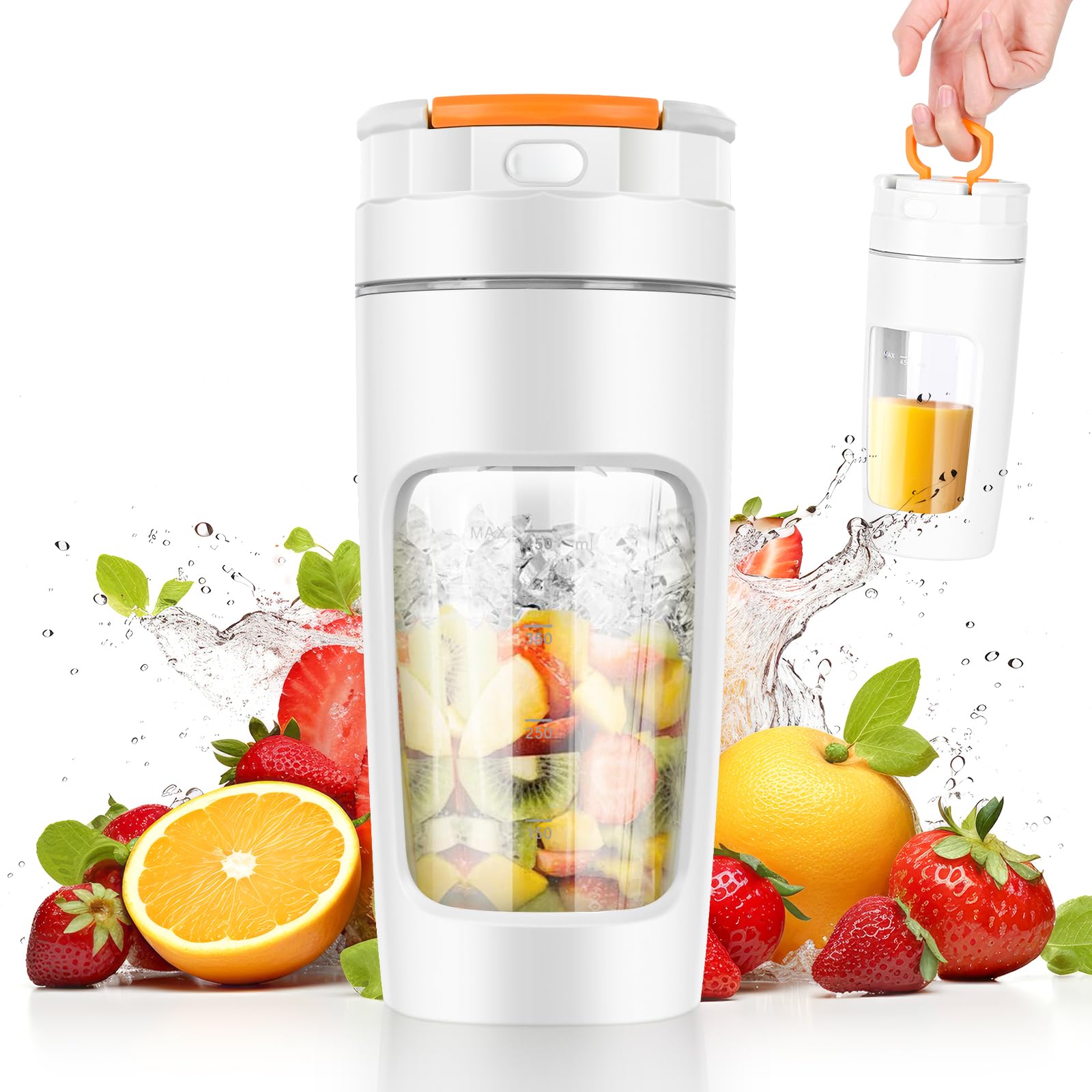 450 ML Batidora portátil, Mini Licuadora, Minibatidora con Cuchilla de Acero Inoxidable de 6 Puntas, Batidora Multifunción, taza de exprimidor recargable por USB para hogar/oficina/exteriores