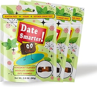 Date Smarter Chocolate Covered Date Caramels - Naturally Sweetened with Real Dates - Vegan, Gluten-Free, Dairy-Free, Refined Sugar-Free, Plant-Based Snack Bites - Great Anytime Snack - 2.8 oz, 3 Pack (Peppermint)