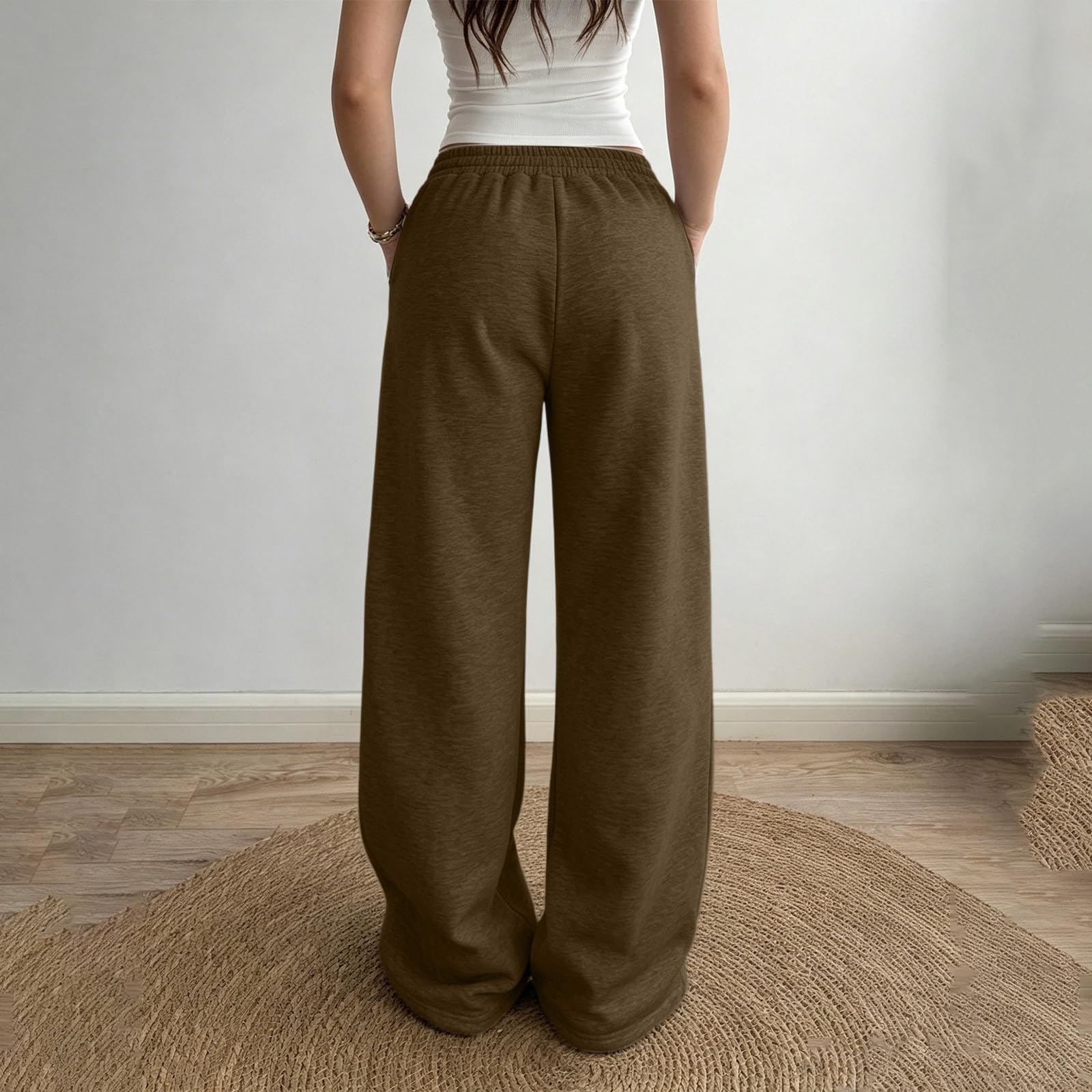 Generico Pantaloni da Jogging Donna Pantaloni Lunghi a Vita Alta Pantlone Cotone con Coulisse Regolabile Leggeri e Comodi Pantalone da Corsa con Tasche Tinta Unita Pants Baggy per Fitness e Sport