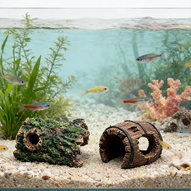 Foto 4 de 8 de Sikweny 6 Piezas Decoración de Acuario en Resina, Cueva Escondite para Gambas, Accesorio Acuario & Terrario