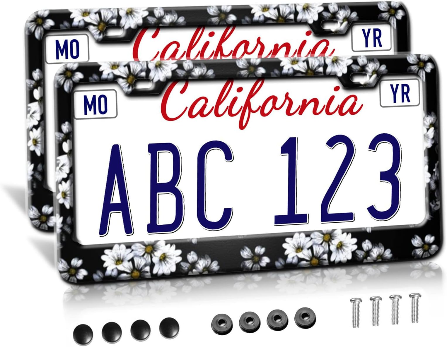 Amazon.com: Eamom Daisy Flowers License Plate Frames - 2 Pack Black ...