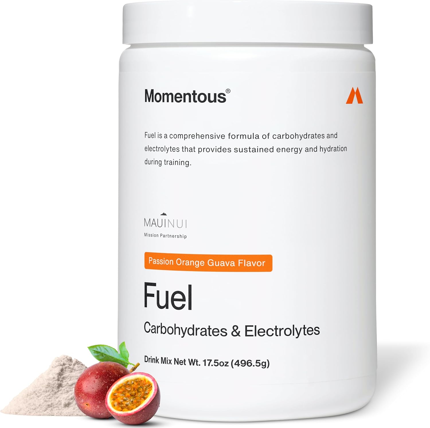 Momentous Fuel Intra-Workout Energy & Hydration Drink Mix - Powder for Sustained Energy During Workouts - NSF Certified for Sport - GMO- & Gluten-Free - 15 Servings - Passion Orange Guava