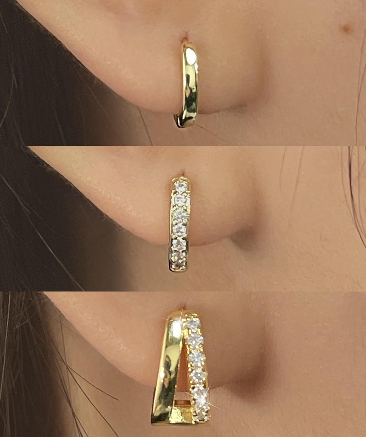 Bsoepnr 3 Pairs Small Gold Huggie Hoop Earrings Set, 14K Gold Plated Hypoallergenic Dainty Small Huggie Hoop Earrings with Cubic Zirconia for Women Men - Image 5