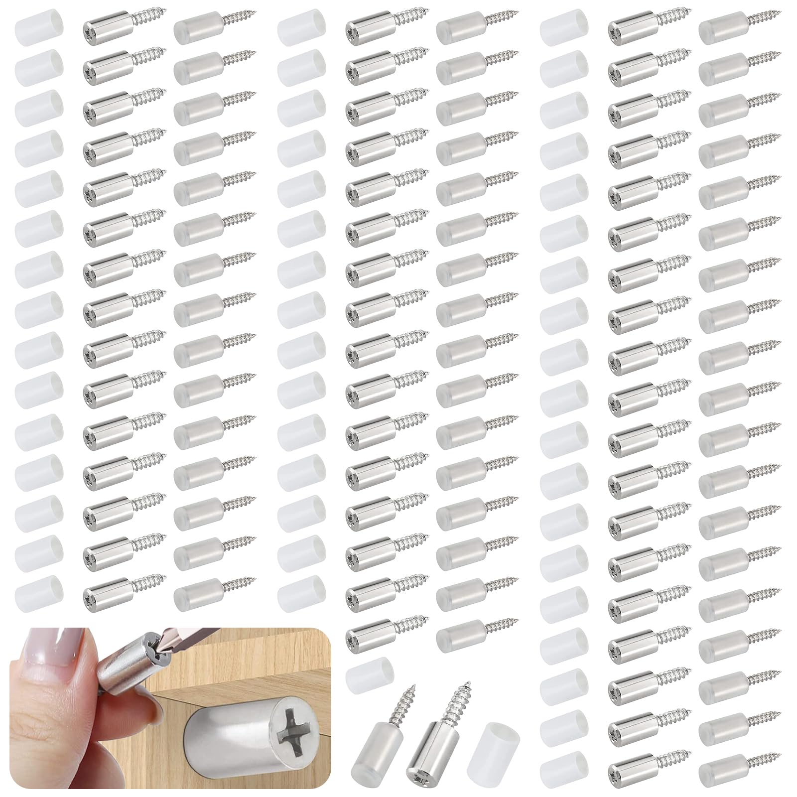 100 PCS Self-Tapping Screws Cabinet Laminate Support, Shelf Pin with Non-Slip Sleeve, Shelf Holder Steel Pin Peg Self Drilling Screws, Self-Tapping Integrated Screw for Glass Furniture Cabinet Support