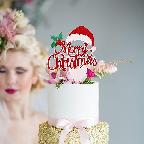 Miniatura 4 de Rsstarxi 1 paquete de decoración de pastel de Navidad con purpurina de hojas de acebo y bayas, sombrero de Papá Noel, barba, pastel de Navidad para