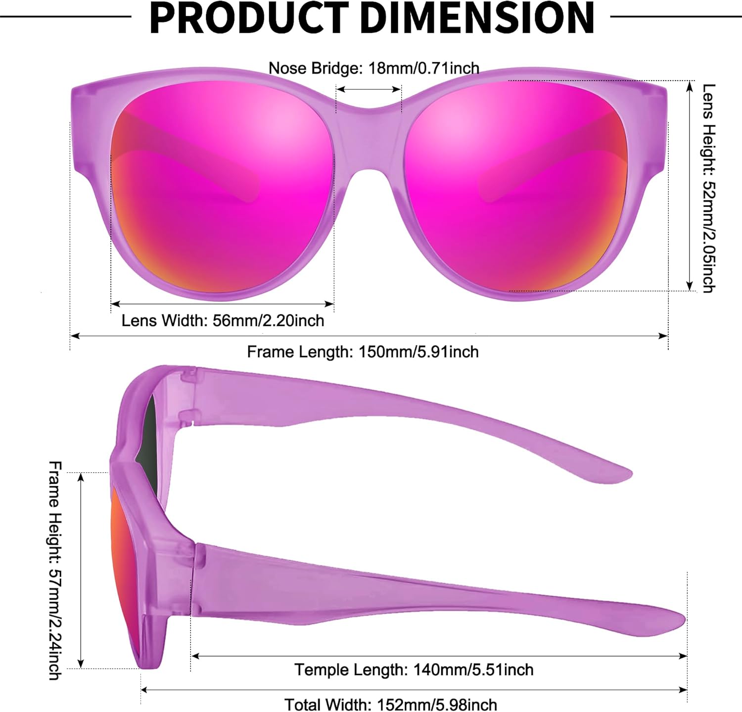 URUMQI Sunglasses Over Glasses Women, Polarized UV400 Protection Fit Over Glasses Sunglasses for Women Round Cat Eye - Image 5