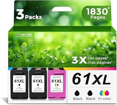 Ankink 3 Pack 61XL Ink Cartridge Compatible Replacement for HP 61 XL 2 Black 1 Tri Color for HP61XL Combo for HP61 for 5530 4500 2540 4630 4501 4502 4635 3050 2542 3512 4632 3510 3050a 2514 Printer