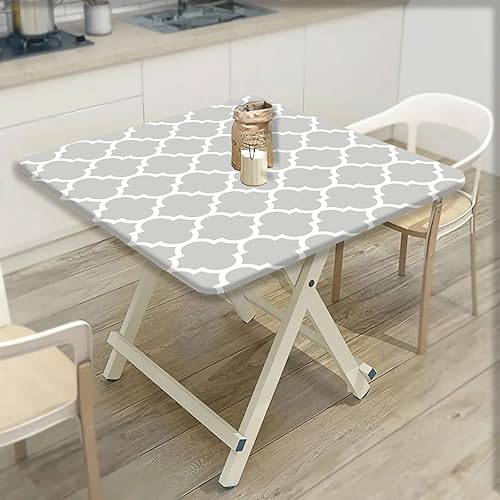 Miniatura 2 de JOSKAA Mantel cuadrado de cuadros grises marroquíes, con borde elástico, decoración del hogar, a prueba de derrames, resistente a las arrugas, para