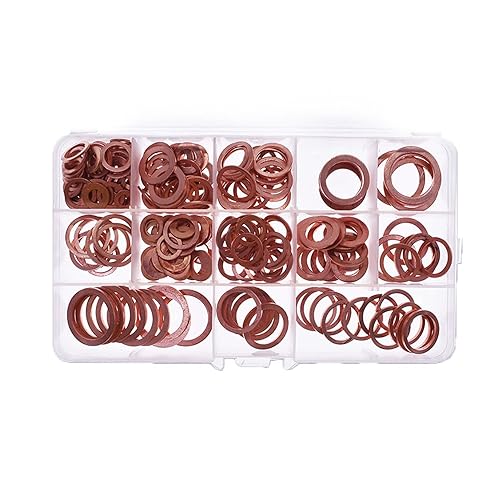 WFLNHB Surtido de arandelas de cobre, 280 piezas de arandelas planas de cobre macizo, 12 tamaños SAE para electrodomésticos industriales y eléctricos