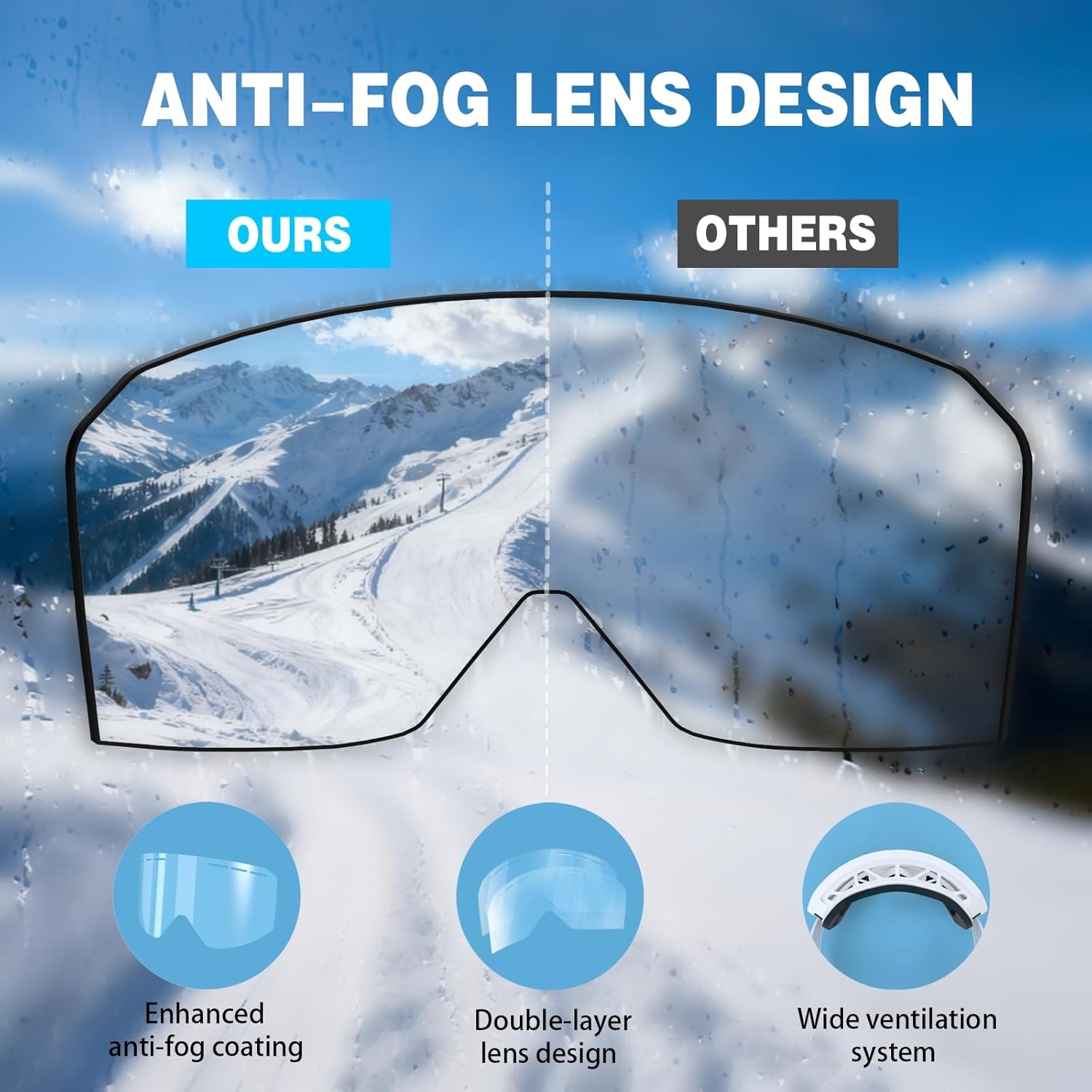 Ski Goggles Over Glasses,YH359 Snowboard Goggles,Anti-Fog UV400 Protection Snow Goggles for Adult - Image 5