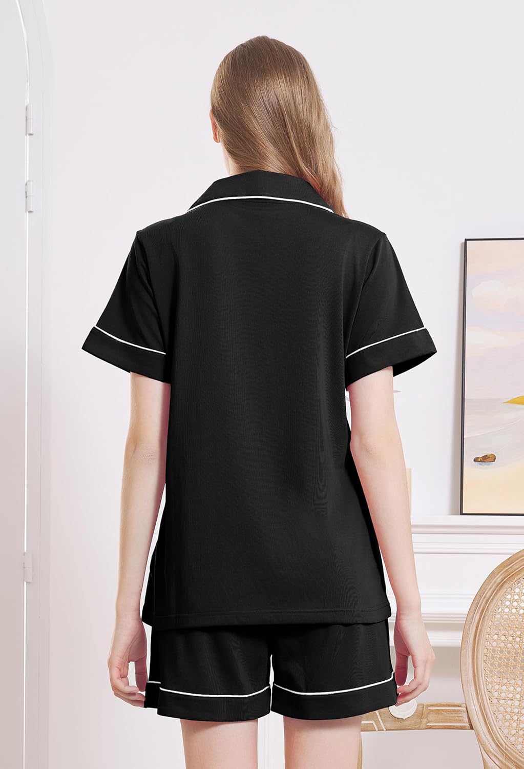 HEARTNICE Pajamas for Women, Button Down Pajama Shorts Set Summer Solid Pjs Sets - Image 4