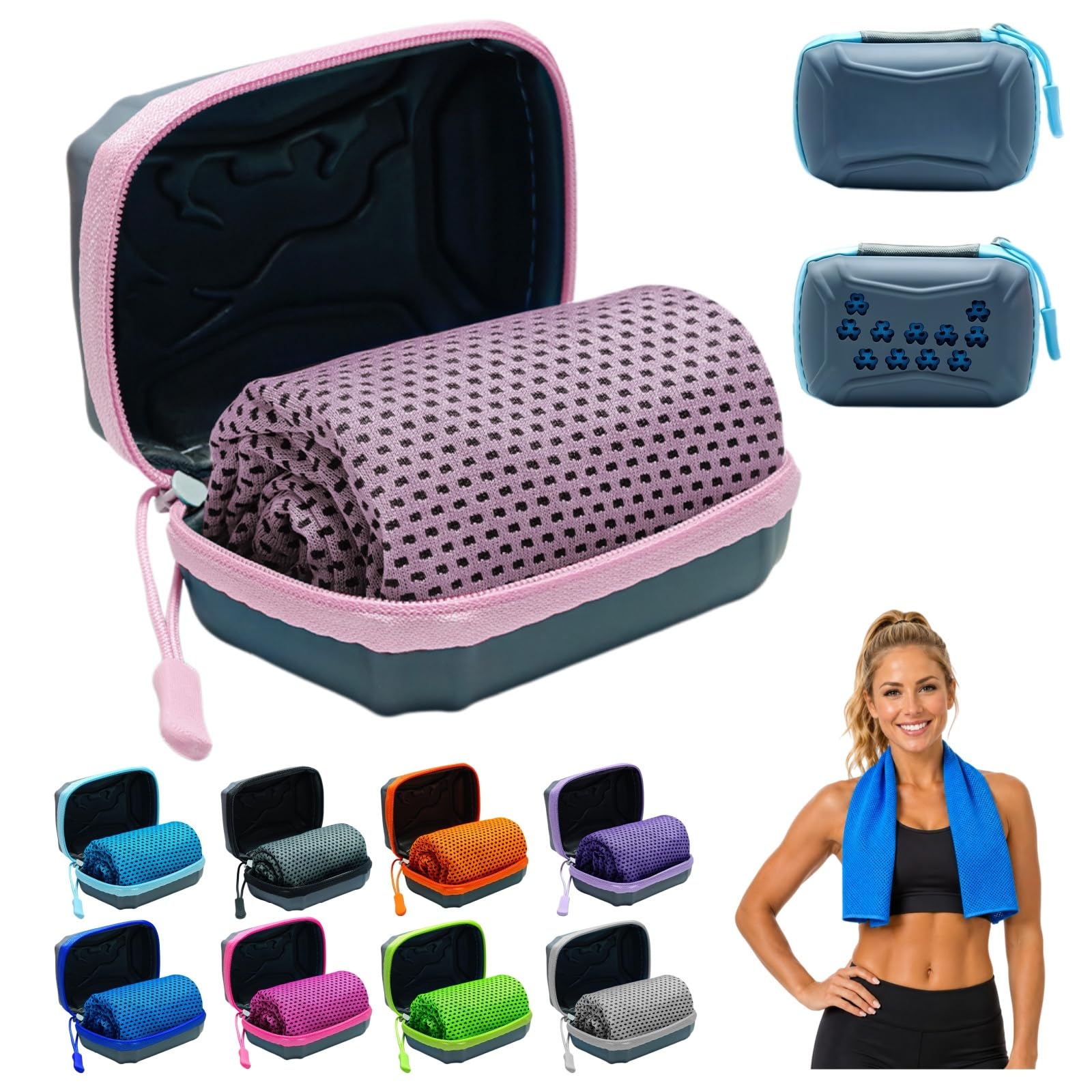 DzaiCrkwd Cooling Towel with Storage Box – 30 x 80 cm, Quick-Drying Cooling Towel, Neck Cooling Towel for Sports, Outdoors, Fitness & Hot Summer Days，Pink：10