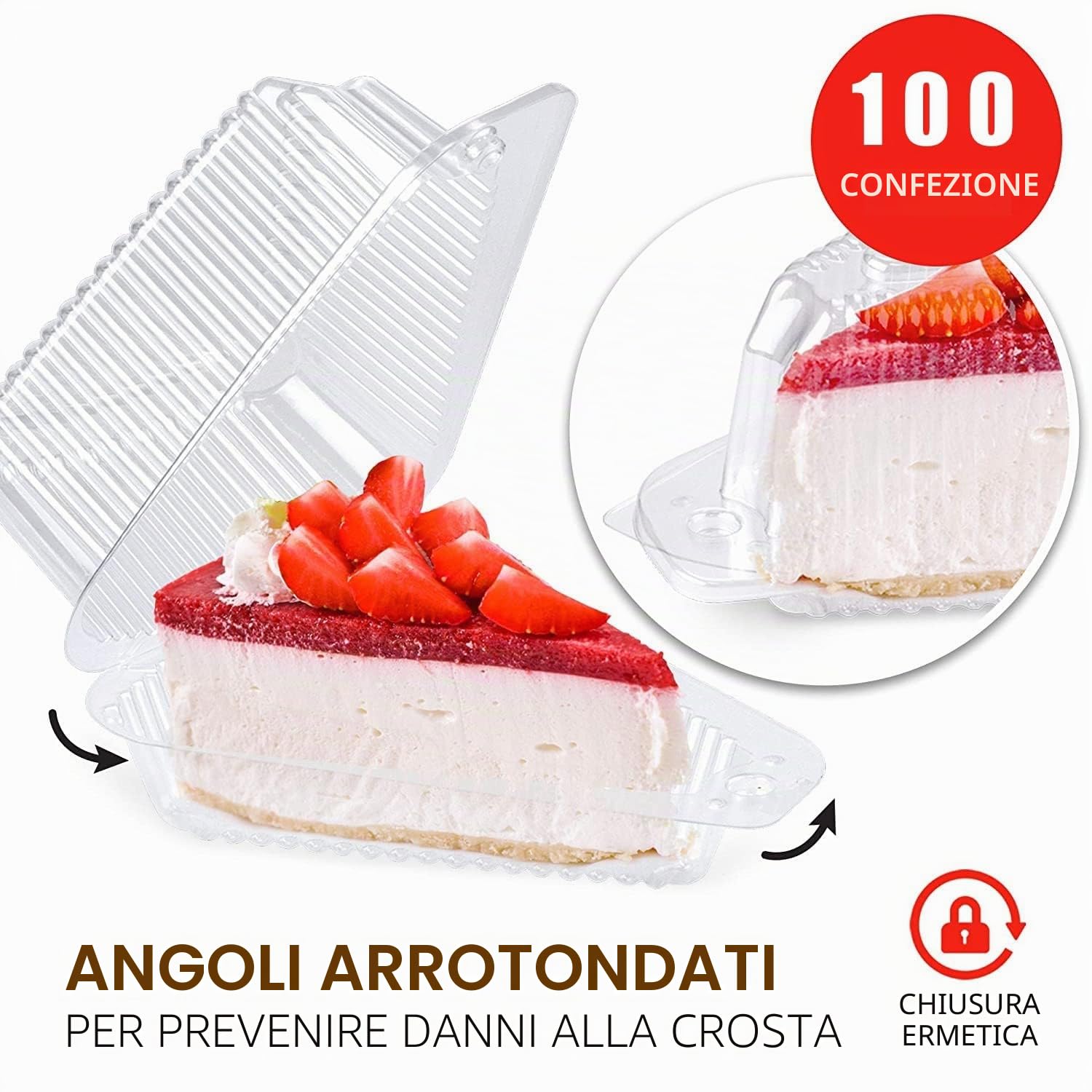 LATERN 100 Pezzi Scatole per Fette di Torta, 13cm x 7cm Scatole Singole per Cheesecake Scatole per Cupcake a Conchiglia Contenitore per Alimenti con Cerniera in Plastica Trasparente con Coperchi