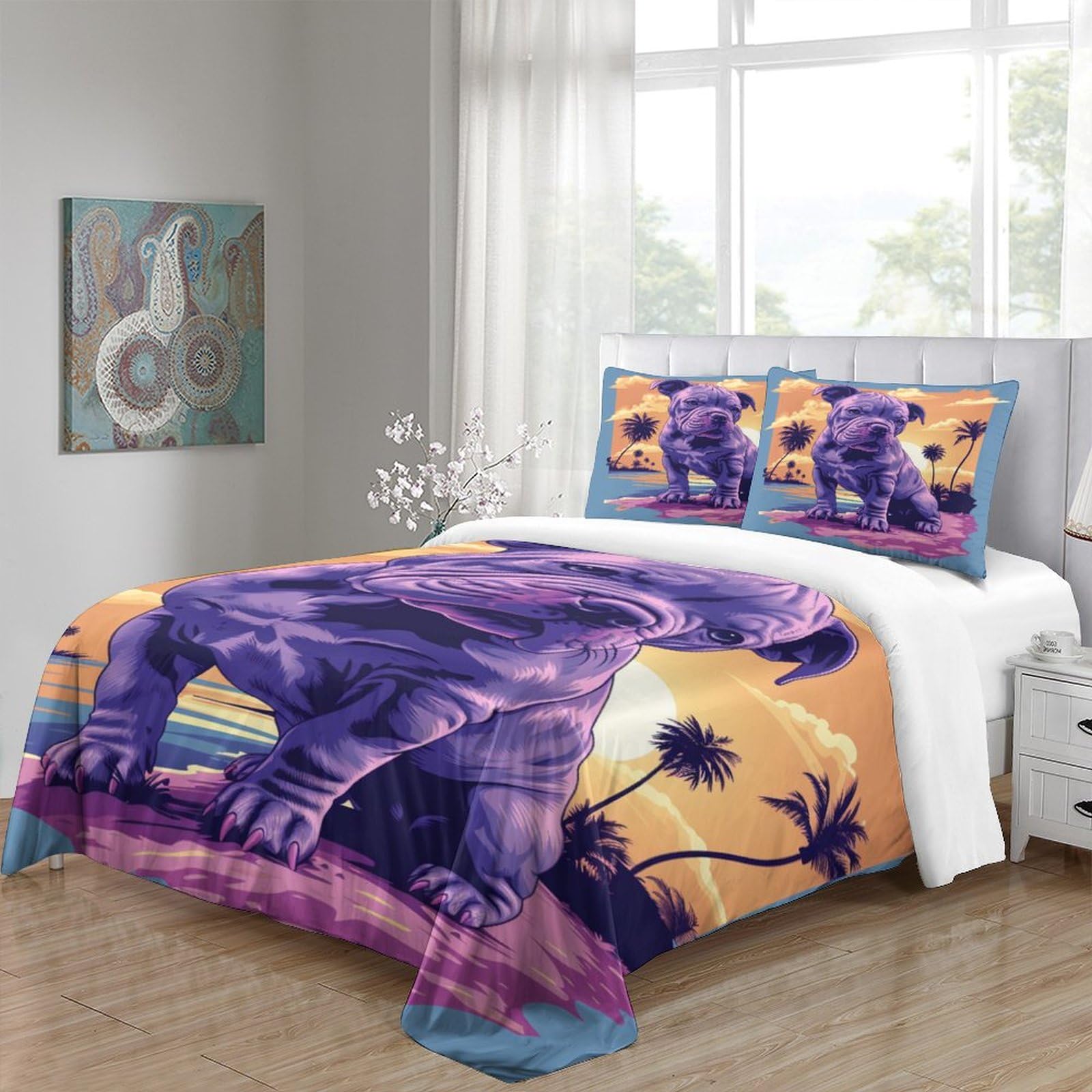 Stampato in 3D Bulldog francese Copertina Stampata Microfibra Disegnata Biancheria Da Letto Ipoallergenico Con 2 Federe,Double（200x200cm）, Per Adolescenti E Adulti