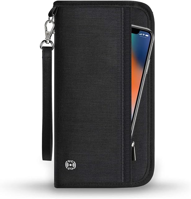 Vemingo Travel Wallet Family Passport Holder, RFID Blocking Passport Wallet Document Holder for 4 Passports, ID Card, Credit Cards, Flight Tickets for Men&Women (Black)