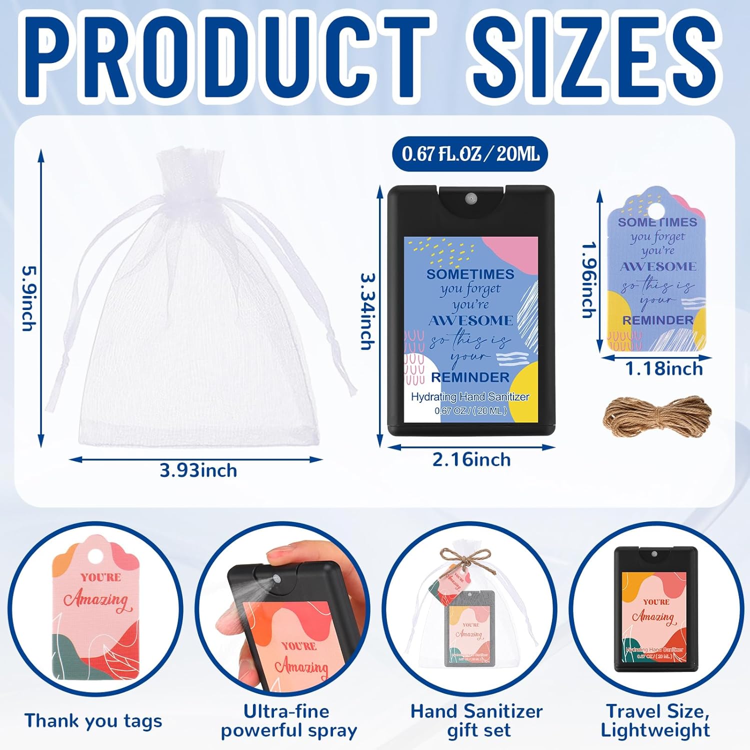 Frienda 48 Set Travel Size Hand Sanitizer Spray Bulk Portable Power Mist Thank You Mini Hand Sanitizer Employee Appreciation Day Gifts for Teacher Coworker Team Women's Day (Pocket,Black)