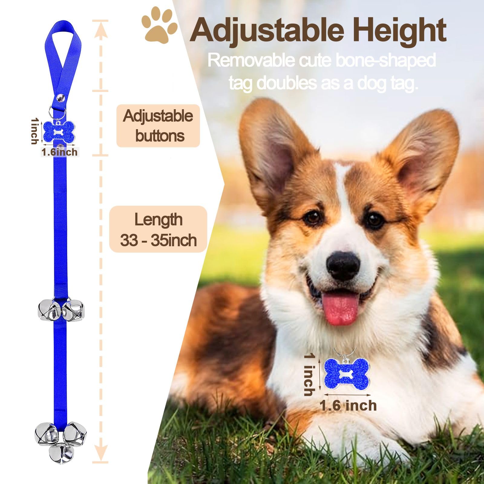 KEXIAVA 2 Pcs Dog Bells Toilet Training Dog Doorbell Dog Training Bell for Puppy Potty Adjustable Strap Dog Door Bell and Communication Device Dog Bell Cat Puppy Interactive Bell (Dark Blue) - Image 2