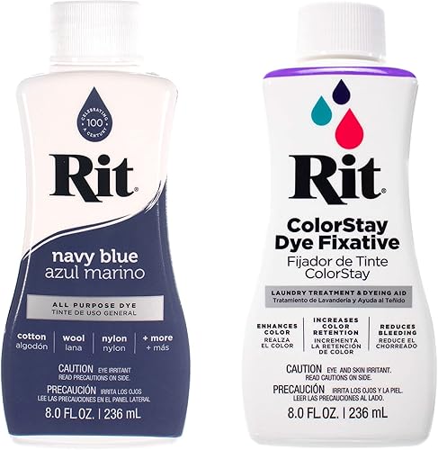 Rit Dye - Tinte líquido para tela de 8 onzas para ropa, decoración y manualidades, color azul marino con fijador de color