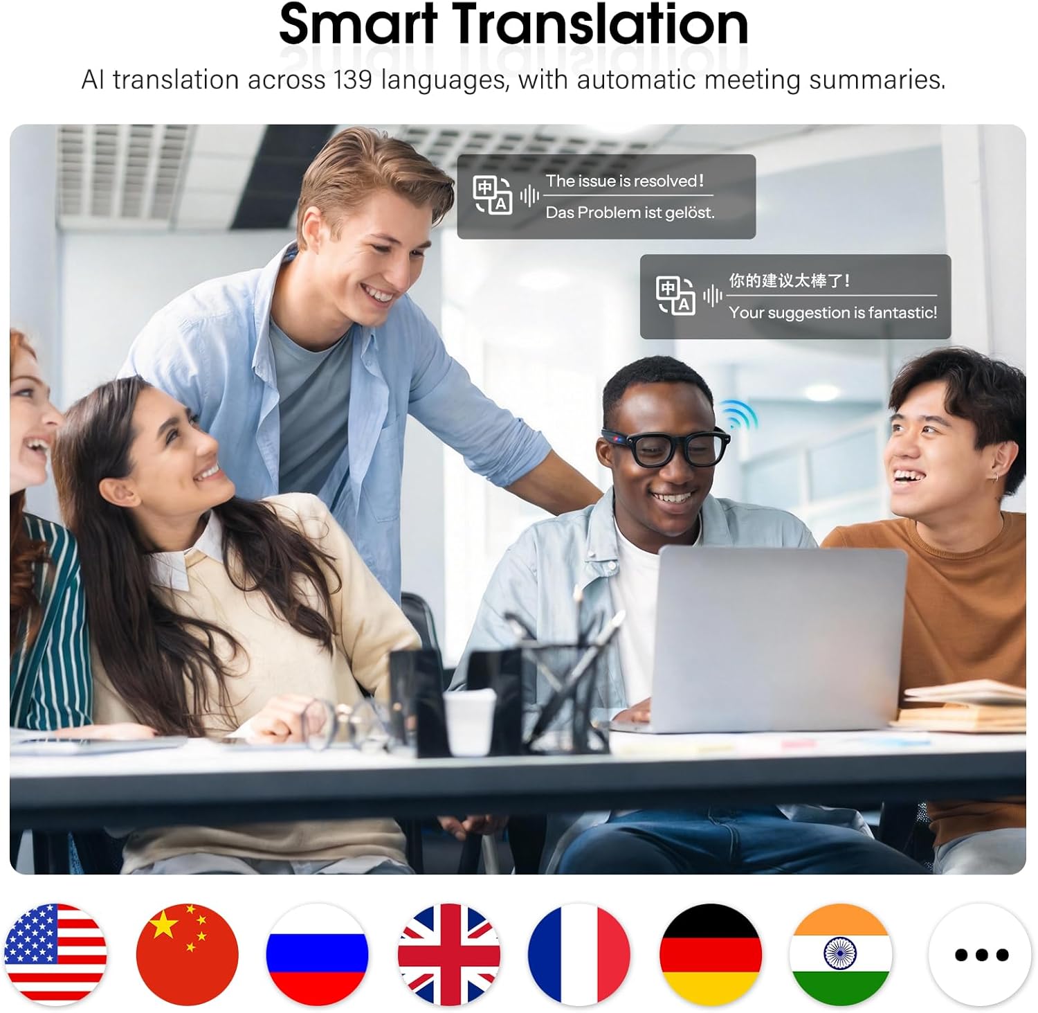 Coucur G1 AI Smart Glasses with Charging Case, 8MP HD Camera Glasses for Men Women, 1200P Video Recording, Open-Ear Bluetooth Glasses for Audio with Translation/AI Voice Control