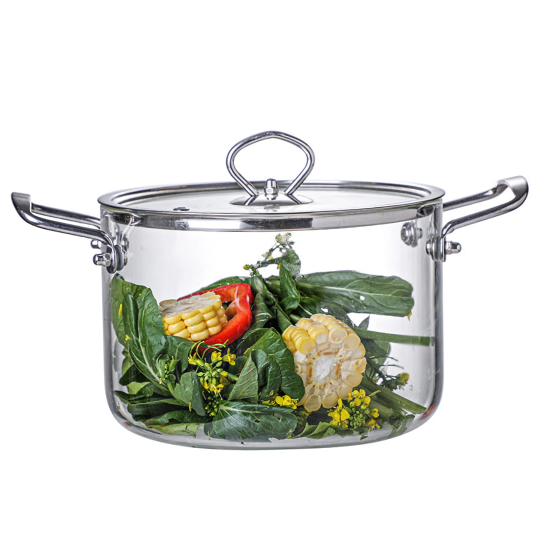 Pentola in vetro per fornelli Pentola in vetro trasparente da 3, 5 litri con coperchio e doppie orecchie resistente al calore per pasta, zuppe, latte, alimenti per bambini.