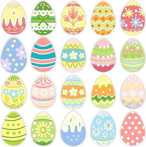 20 calcomanías de gel grueso de Pascua, huevos coloridos, decoración de fiesta de Pascua, flores de caza de huevos para niños pequeños y adultos,