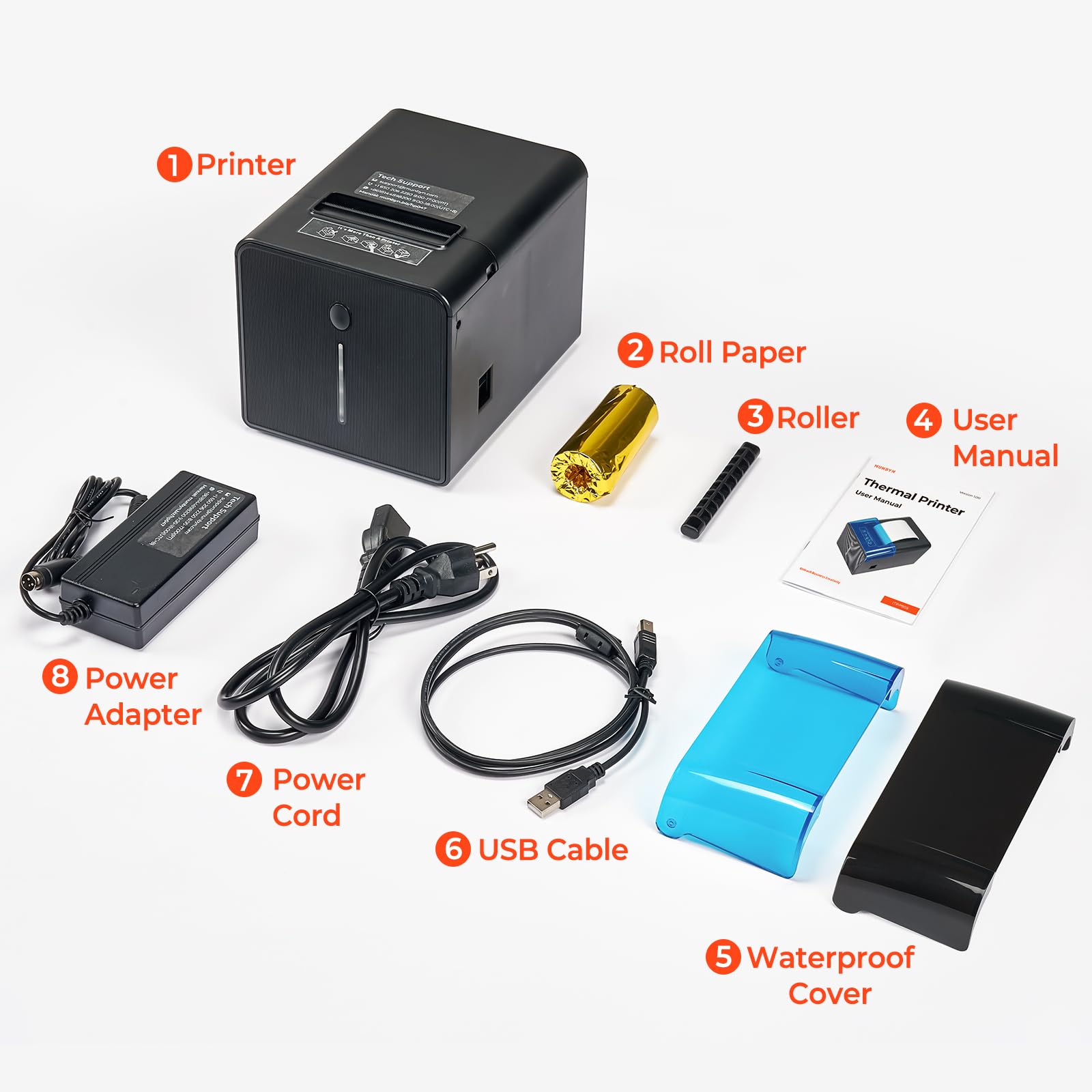 MUNBYN WLAN Belegdrucker, 80mm POS-Drucker mit USB-/LAN-/seriellen Anschlüssen, öl- und spritzwassergeschützter Abdeckung, Wandhalterung, Thermodrucker kompatibel mit Windows Mac Chromebook Linux