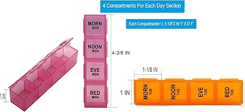 Miniatura 7 de Caja organizadora de píldoras con tapas a presión  7 días AMPM  Compartimentos desmontables para píldoras, Vitamina. (819)