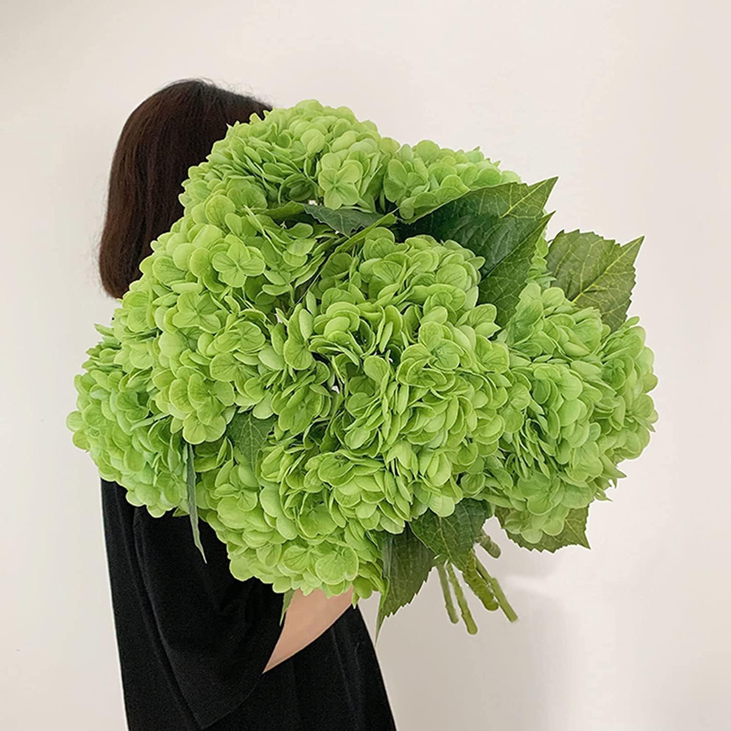 YalzoneMet 3 Pcs 21 inch Artificial Dark Green Hydrangea Natural Lifelike Real Touch Faux Large Royal Hydrangea for Home Party Outdoor Wedding Decor Table Centerpiece Artificial Flower