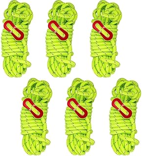 6 mm reflektierende Abspannleinen, 6 Stück, ultraleicht, Campingzeltseile mit Aluminium-Einstellern, Sichtbarkeit, fluoreszierendes Kabel für Wandern und Outdoor-Unterschlupf