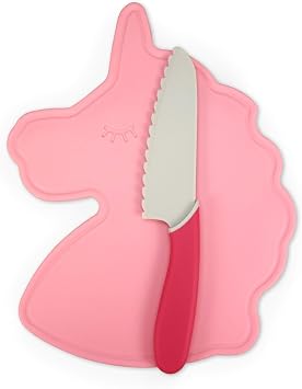 Handstand Kitchen Unicorn Shaped Cutting Board with 6" Serrated Knife for Kid Safe Cooking