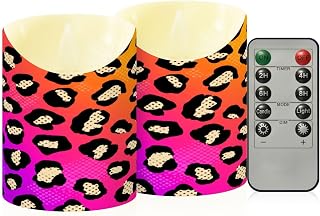 Flickering Flameless Candles,Leopard Print LED Battery Operated Candles with Remote Control and Timer for Christmas Home Wedding Birthday Decoration Small 2 Pack
